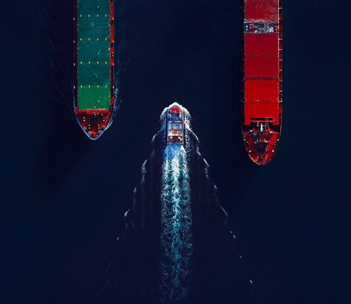 Aerial top view marine traffic at the harbour. Large transport shipping at the port.-1