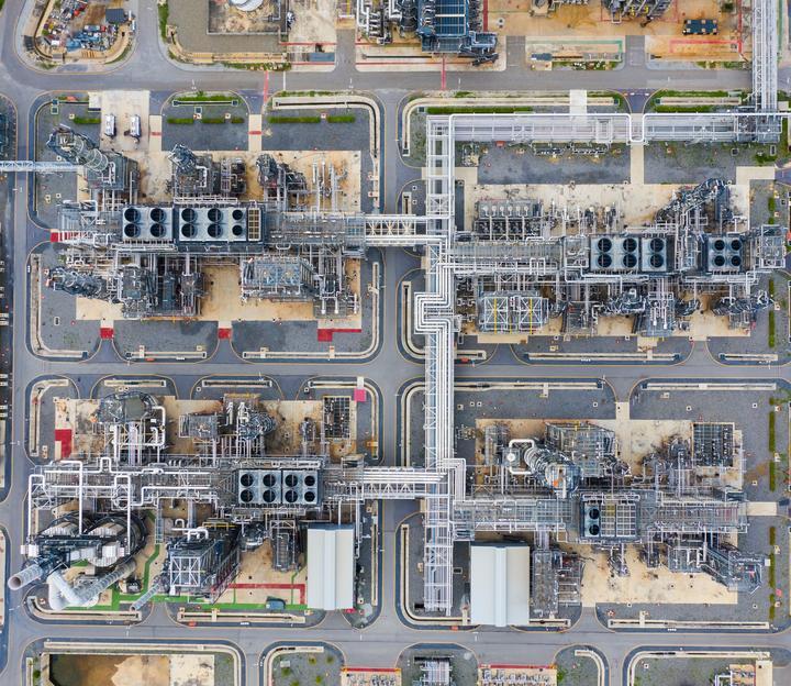 Aerial view of Oil refinery plant and Chemical in industrial estate