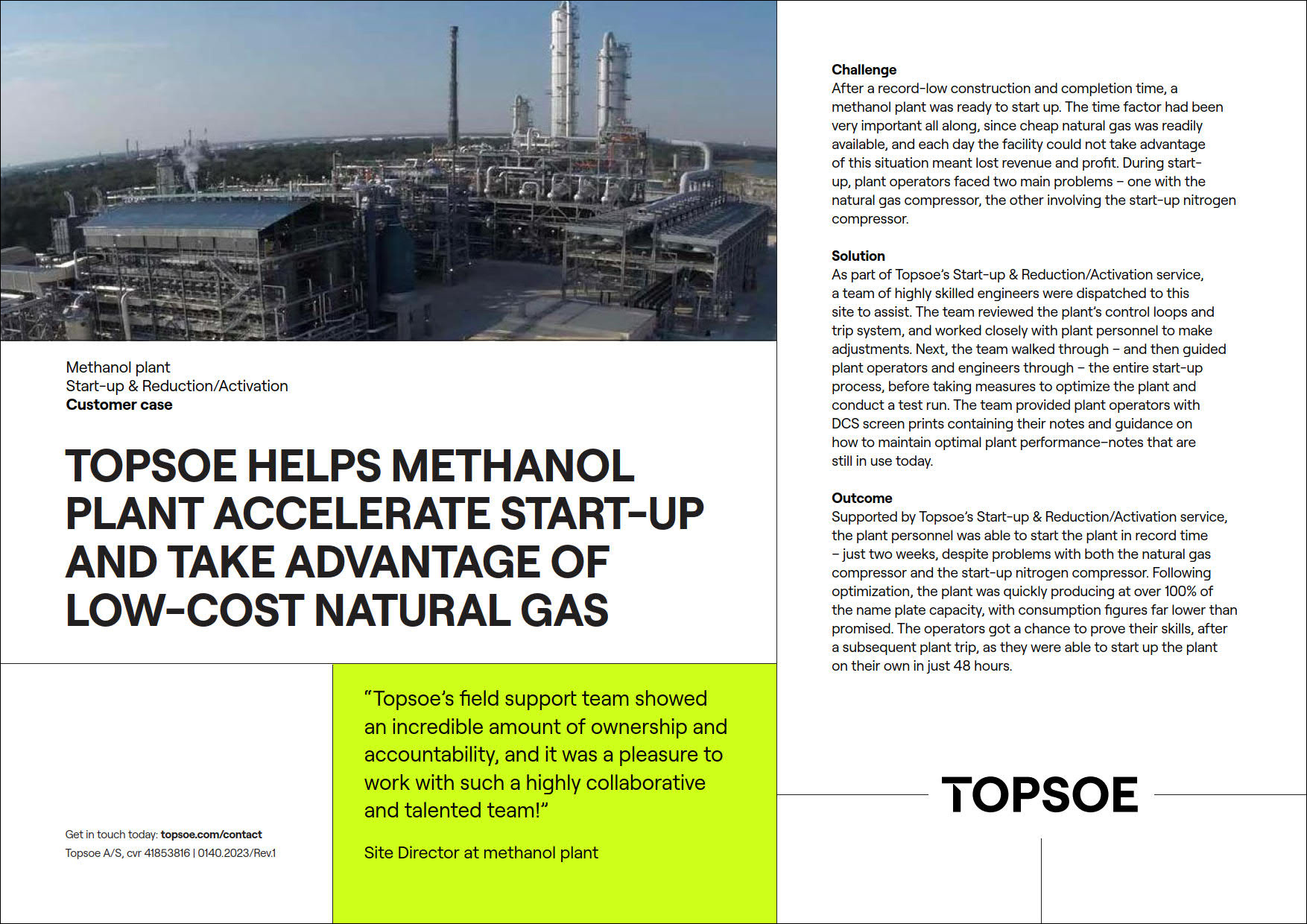 Topsoe helps methanol plant accelerate start-up and take advantage of low-cost natural gas featured Image