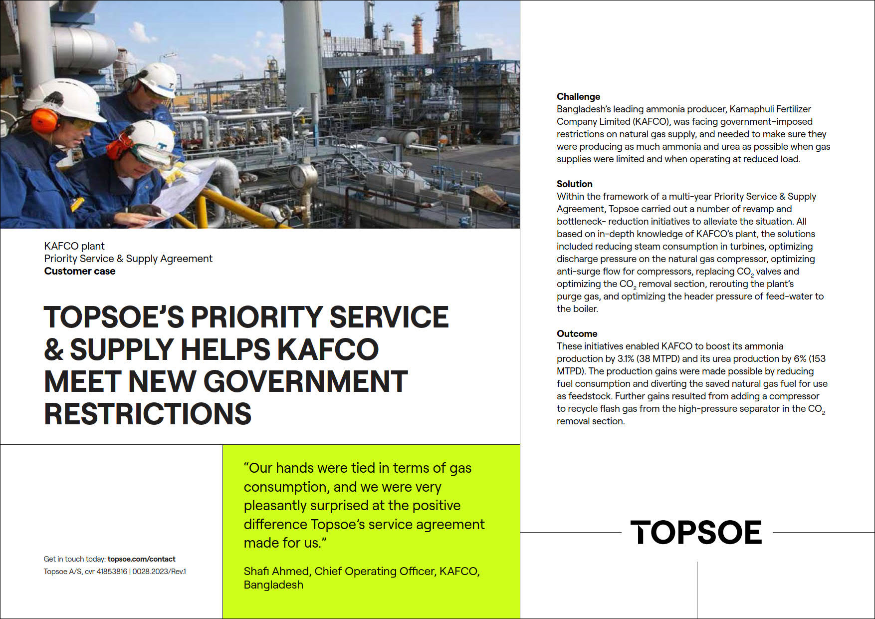 Topsoe's priority service & supply helps KAFCO meet new government restrictions featured Image