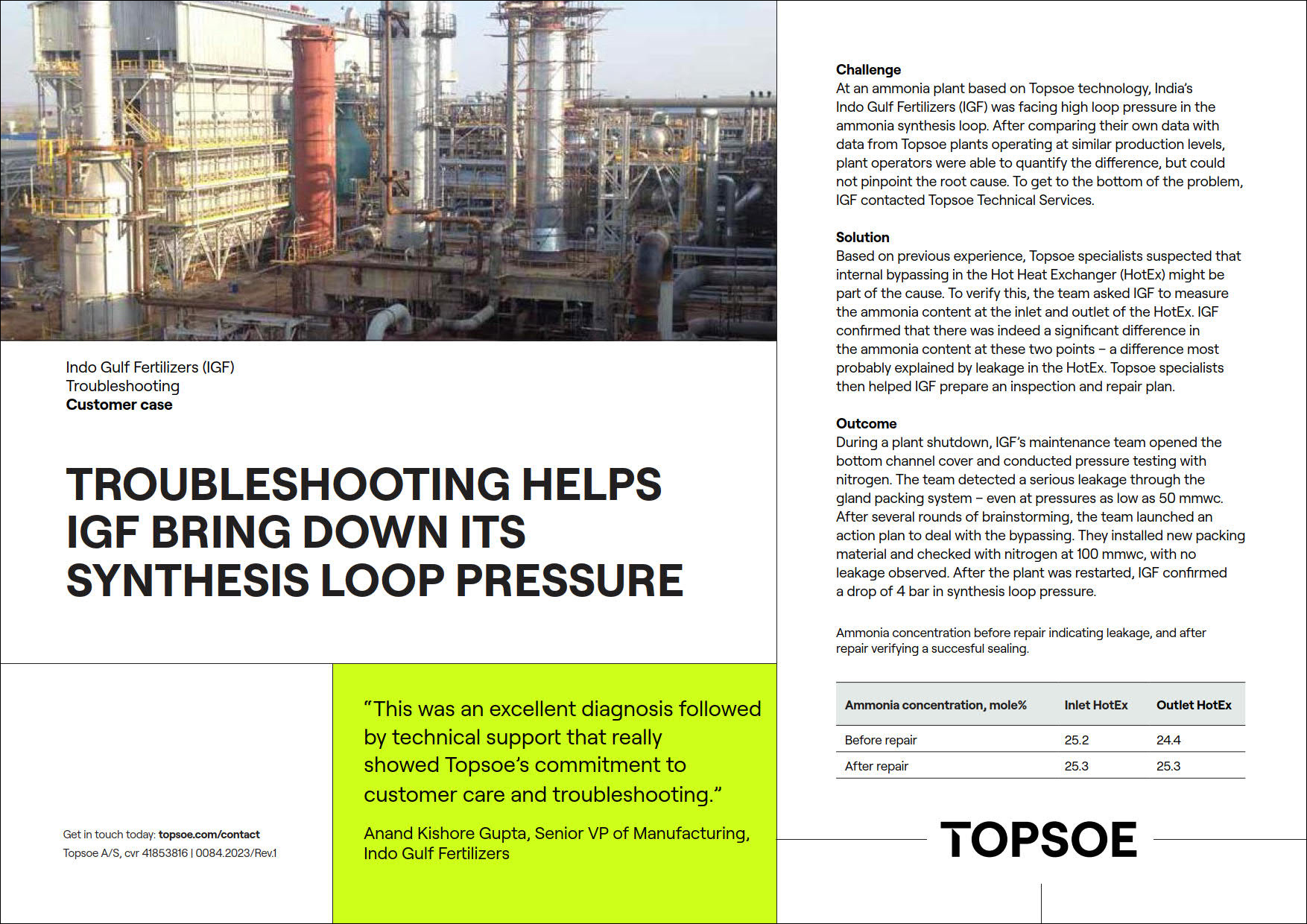 Troubleshooting helps IGF bring down its synthesis loop pressure featured Image