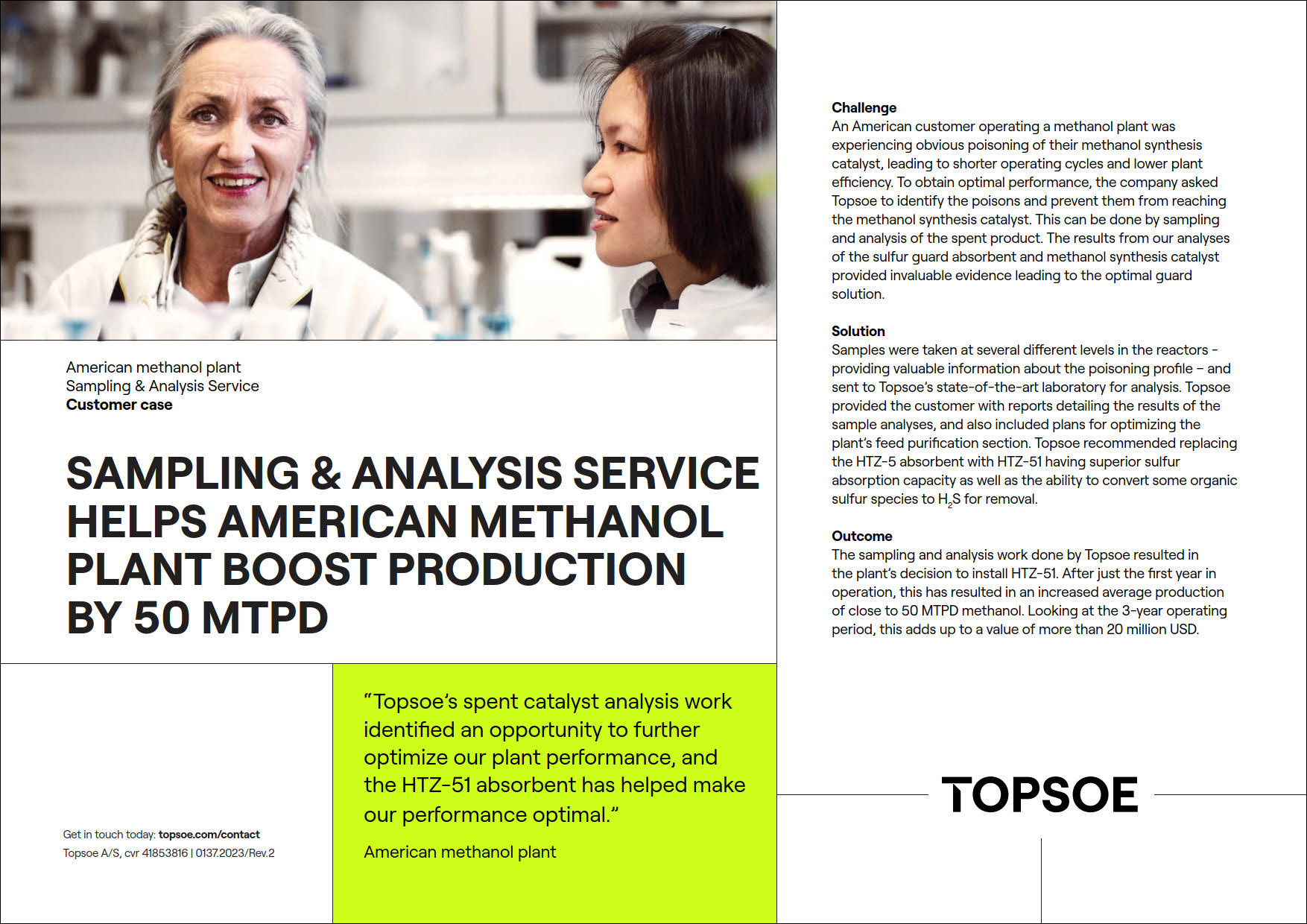 Sampling & Analysis Service Helps American Methanol Plant Boost Production by 50 MTPD featured Image