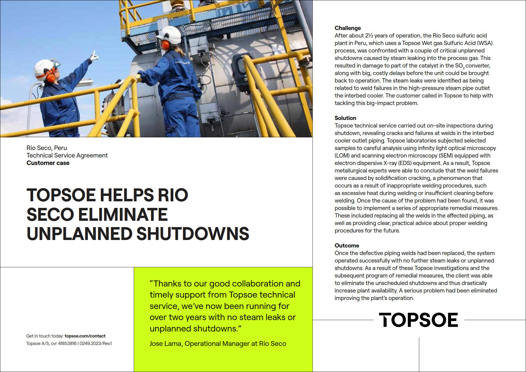 Topsoe helps Rio Seco eliminate unplanned shutdowns featured Image