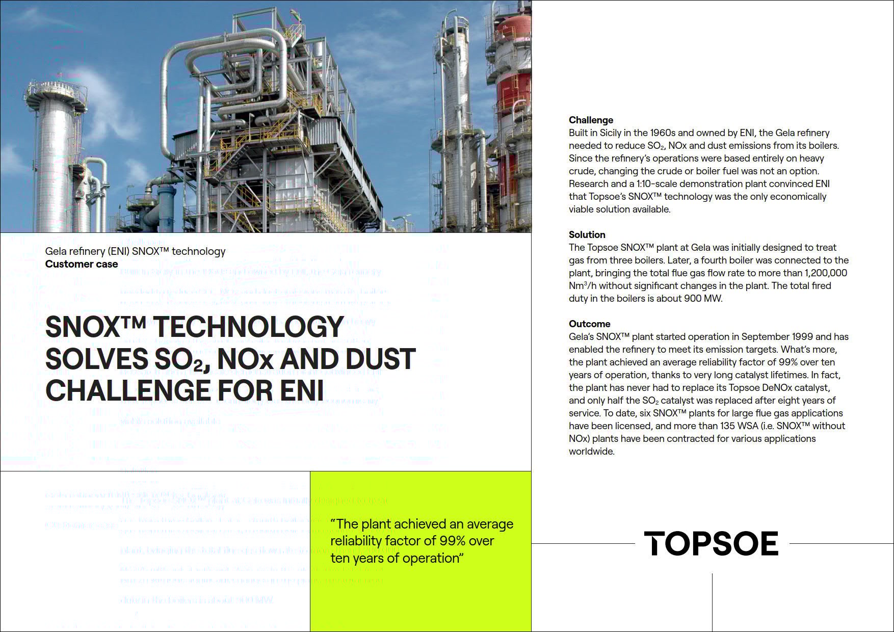 SNOX™ technology solves SO2, NOx and dust challenge for ENI featured Image