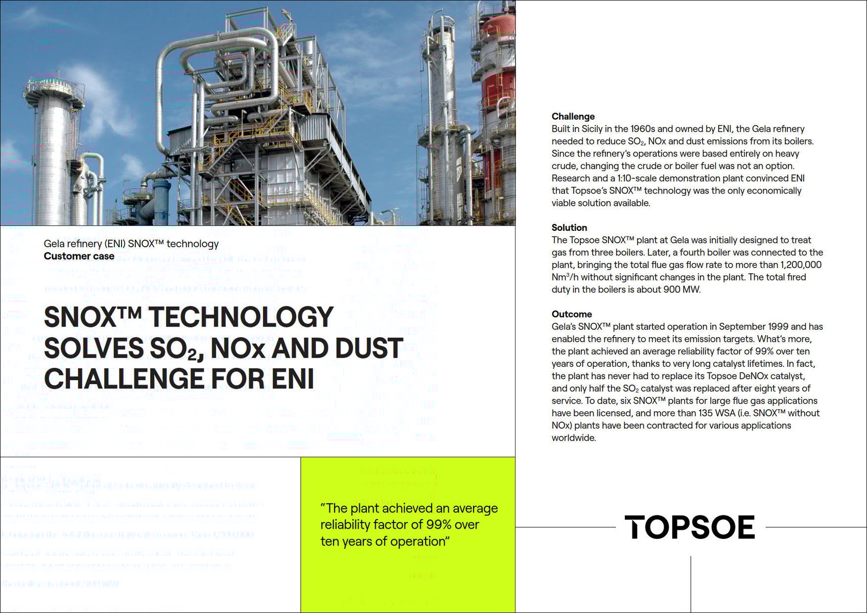 SNOX™ technology solves SO2, NOx, and dust challenge for ENI