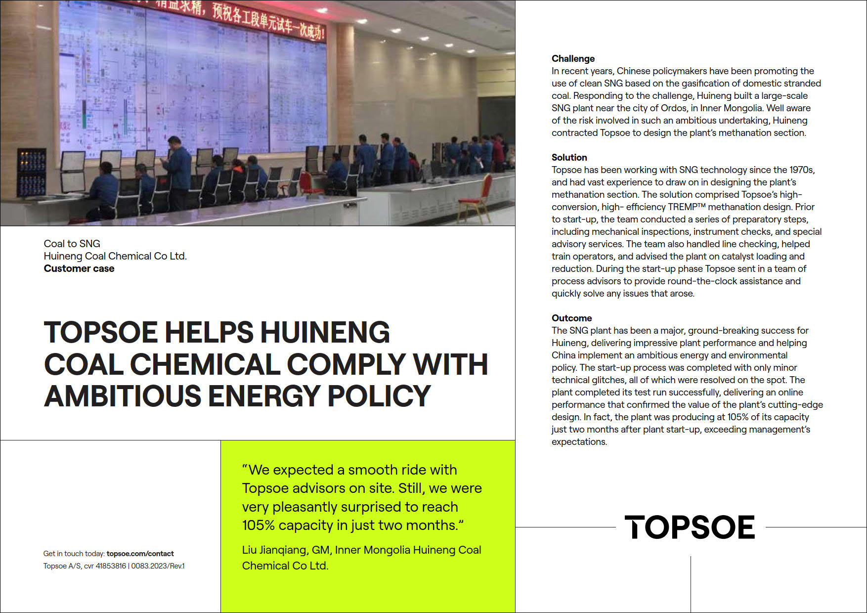 Topsoe helps Huineng Coal Chemical comply with ambitious energy policy featured Image